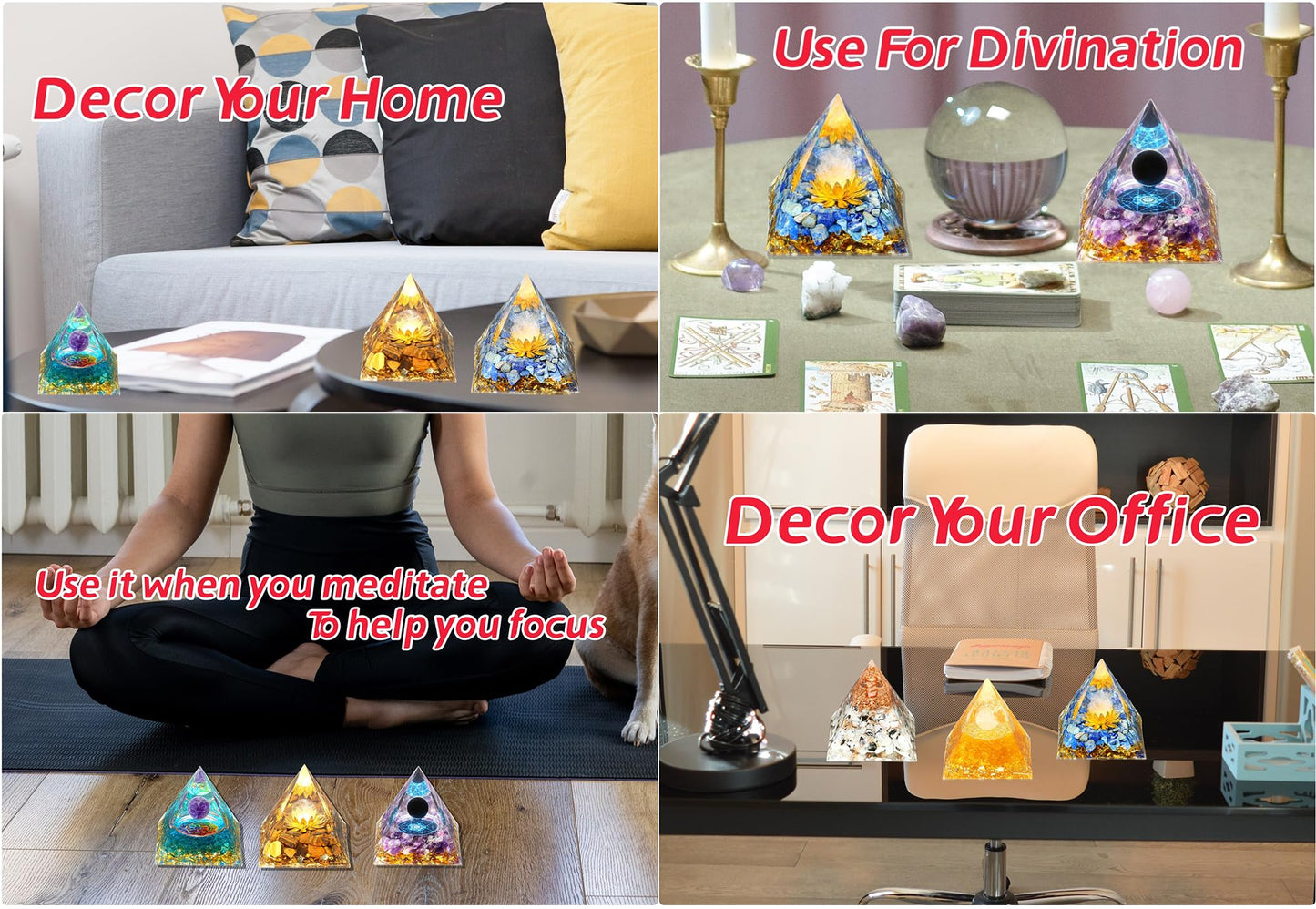 YATOJUZI 2.4" Orgone Pyramid Crystals Amethyst Obsidian Chakra Reiki Orgonite Gemstones for Positive Energy Reduce Stress Attracts Lucky Wisdom Success Suit for Yoga Meditation Indoor Handmade Decor