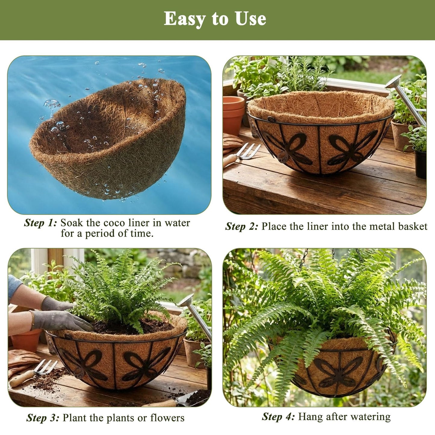 HZXXJCO 3 Pack Hanging Baskets for Plants Outdoor 14 Inch Butterfly Metal Hanging Planters with Coco Coir Liner, Round Hanging Flower Basket for Home Garden Patio Balcony Porch