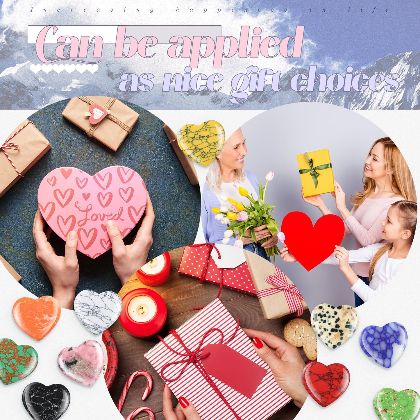 Nuenen 40 Pcs 1.4 Inch Heart Shaped Crystal Worry Stone Bulk Heart Rock Tiny Trinkets Healing Crystal Gemstone Employee Appreciation Gifts Palm Pocket Love Carved Rock for Mom Women Meditation
