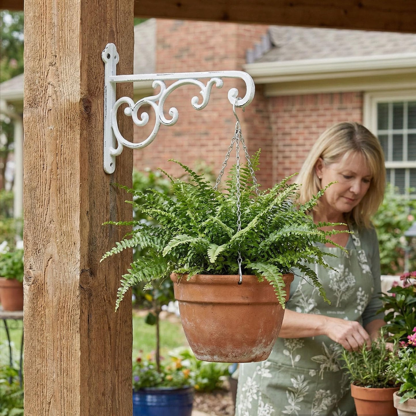Facaler Heavy-Duty Cast Iron Plant Hanging Brackets, 11.5" Wall Mount Hanger for Planters, Bird Feeders, Lanterns, Outdoor & Indoor Use, Set of 2 with Mounting Hardware (White, 2-Pack)