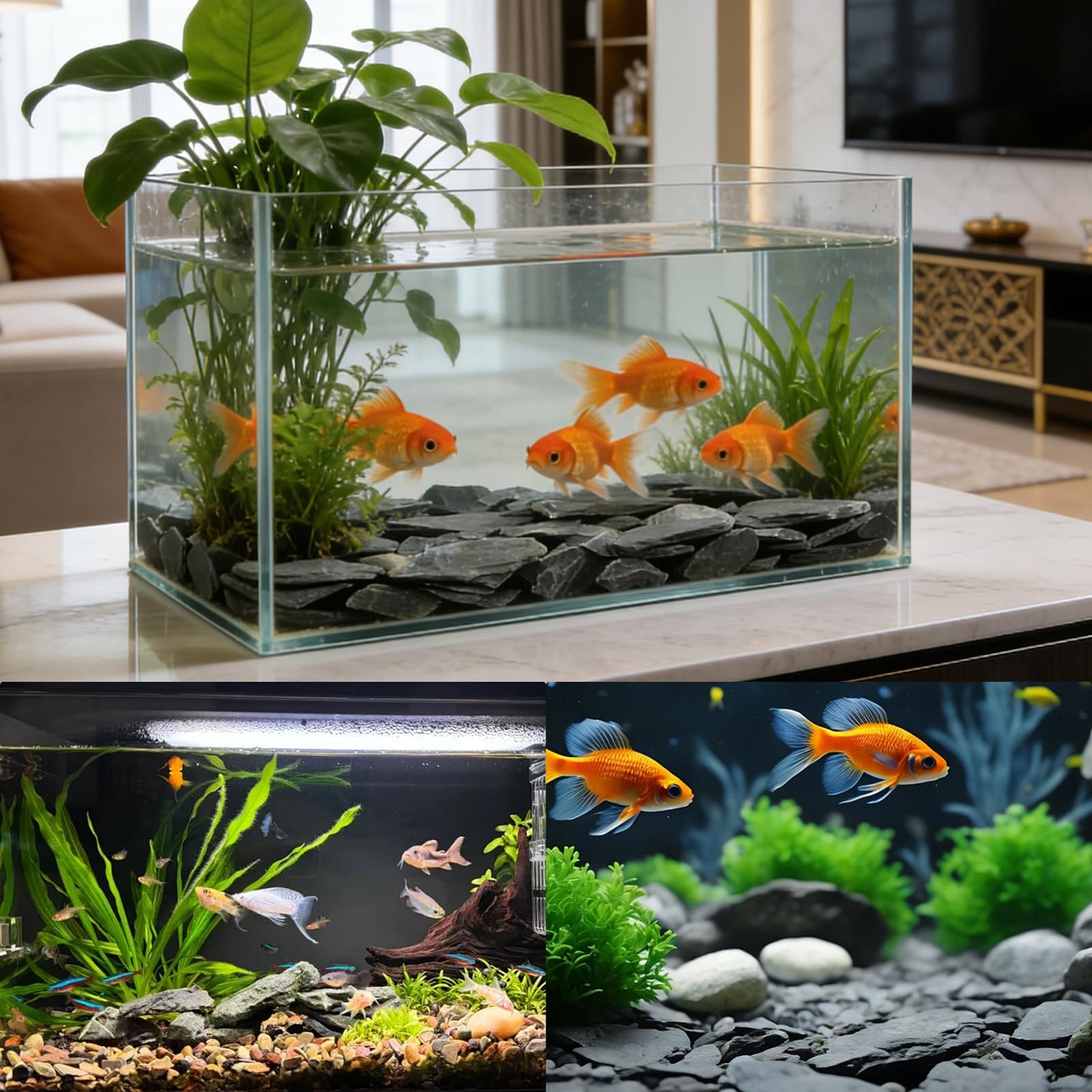 VOKOY 2.5lb Natural Slate Stone, Aquarium Rocks Decoration Aquascaping Stone Landscaping Model for Fish Tank Decor Terrariums Paludariums Reptile Enclosures Gardens, 1-2 inches