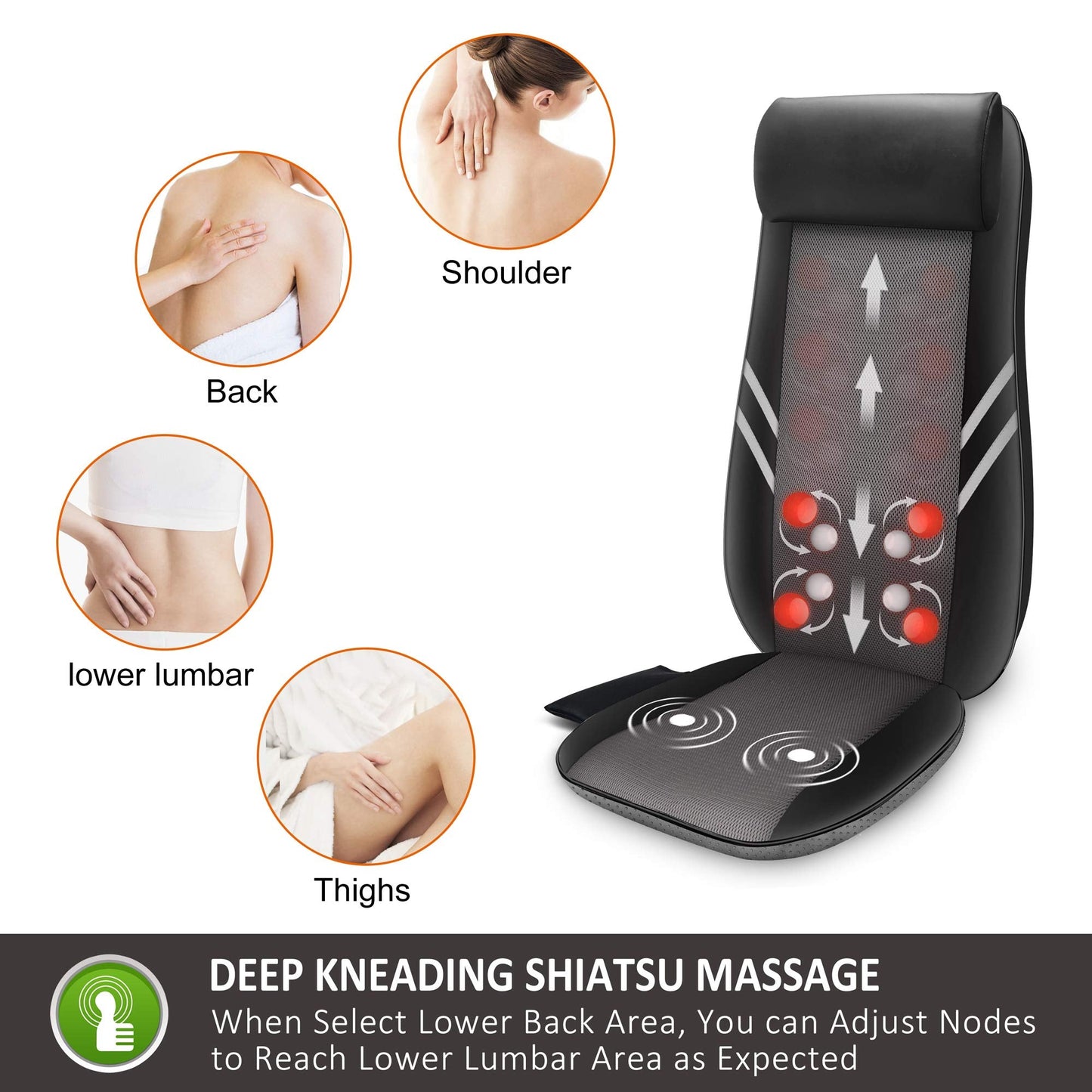 Snailax Back Massager with Heat,Shiatsu Massage Seat Cushion,8 Flexible Nodes Massage for Full Back Massage Chair Pad,Chair Massager for Office,Home Use
