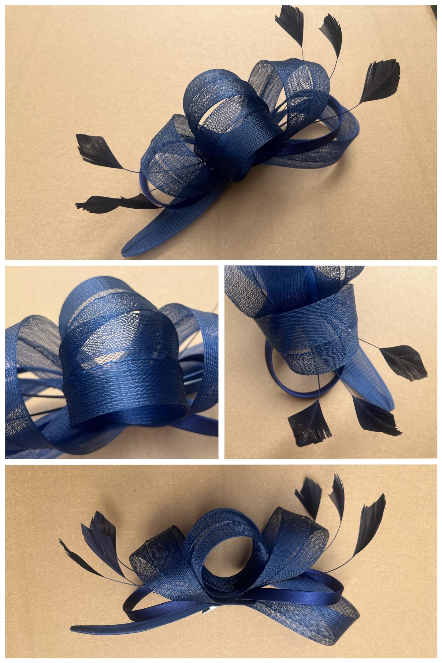 Sinamay Flower Feather Headband Fascinator Wedding Headwear Ladies Race Royal Ascot Pillbox Wedding Cocktail Tea Party Derby Hat for Women(B4-Navy)