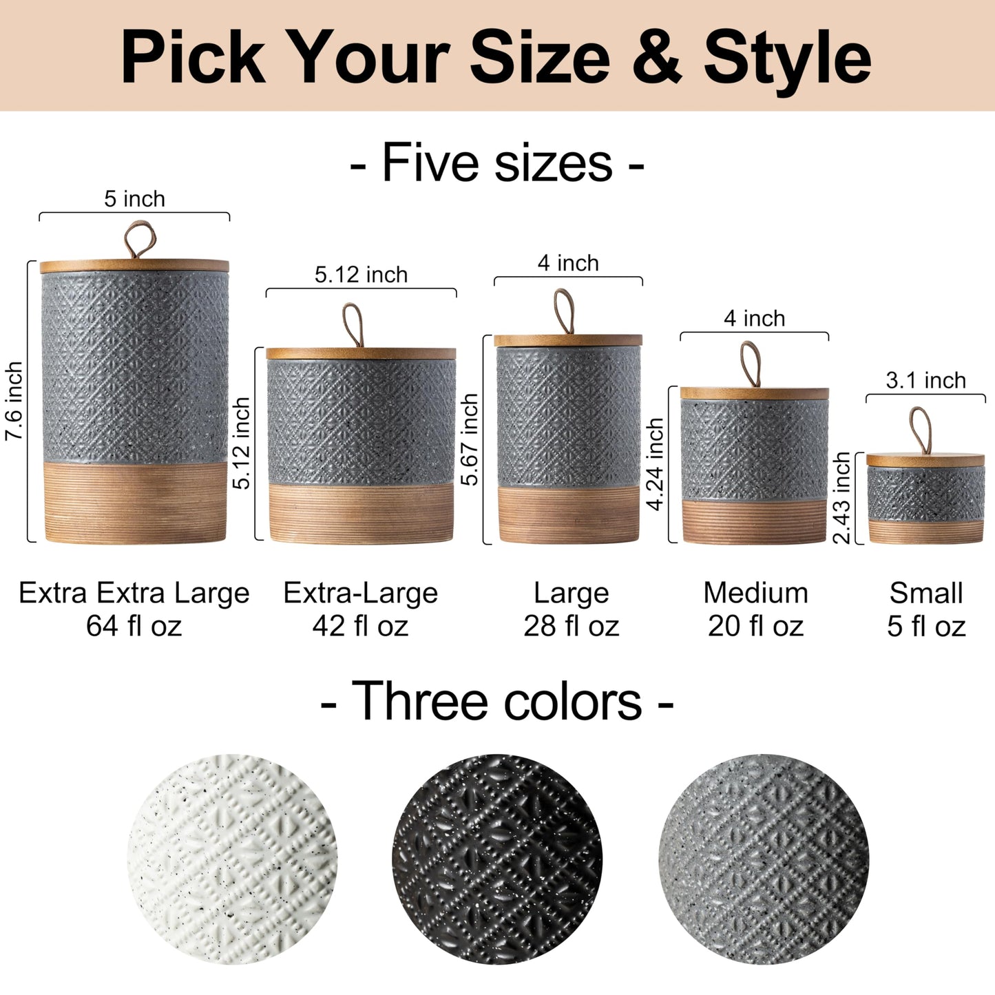 Miamolo Ceramic Jar with Lid Airtight, Coffee Canister Kitchen Food Storage Jars for Spice Sugar Salt, Coffee Bar Accessories Decorative Container for Countertop - Gray & 42 fl.oz
