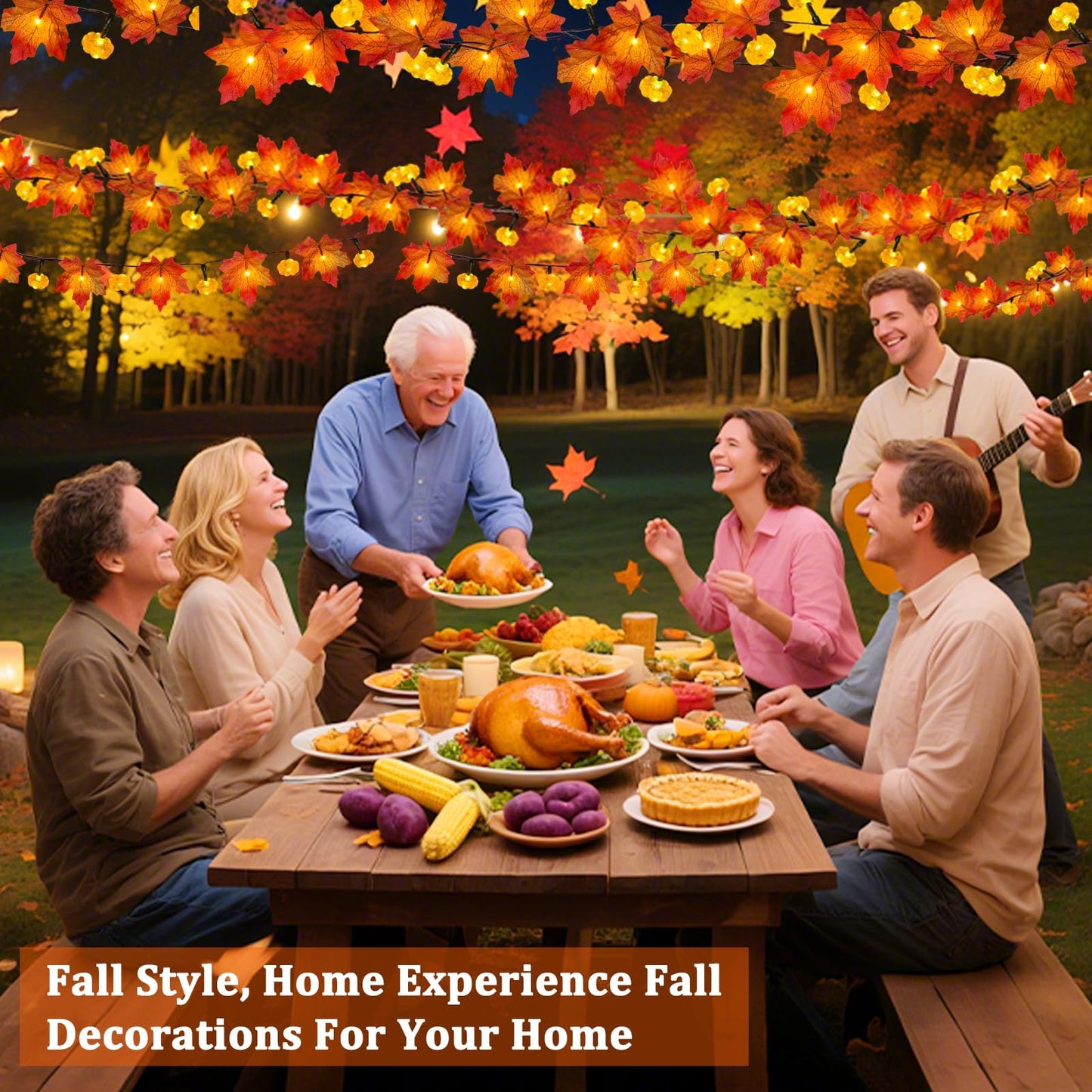 3 Pack & Timer - Fall Garland with Pumpkin Lights Halloween Fall Decorations for Home, 30Ft 60LED Halloween Lights Patented Enlarged Maples Leafed Battery Operated Thanksgiving Decor Indoor Outdoor