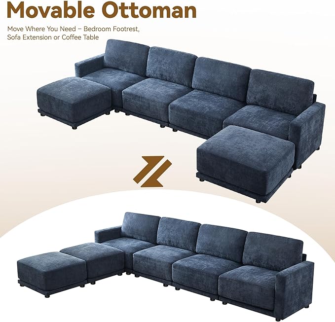143.8" Modular Sectional Sofa Modern Chenille U Shaped Couch