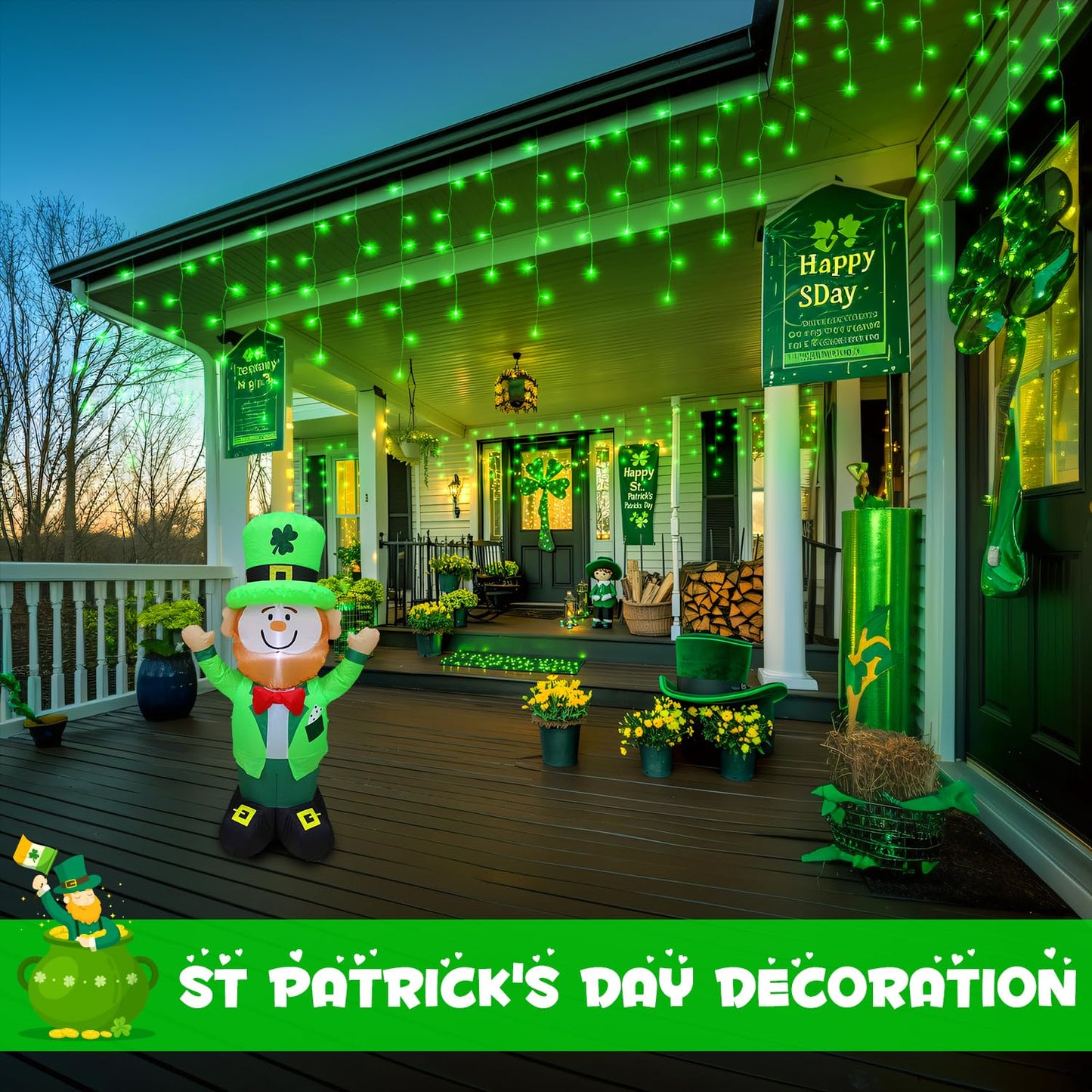 JMEXSUSS 400 LED 38.8F Green Icicle Lights for St Patrick's Day, Green Christmas Lights Indoor Outdoor, String Icicle Light for St Patrick House Fireplace Party Yard Decoration