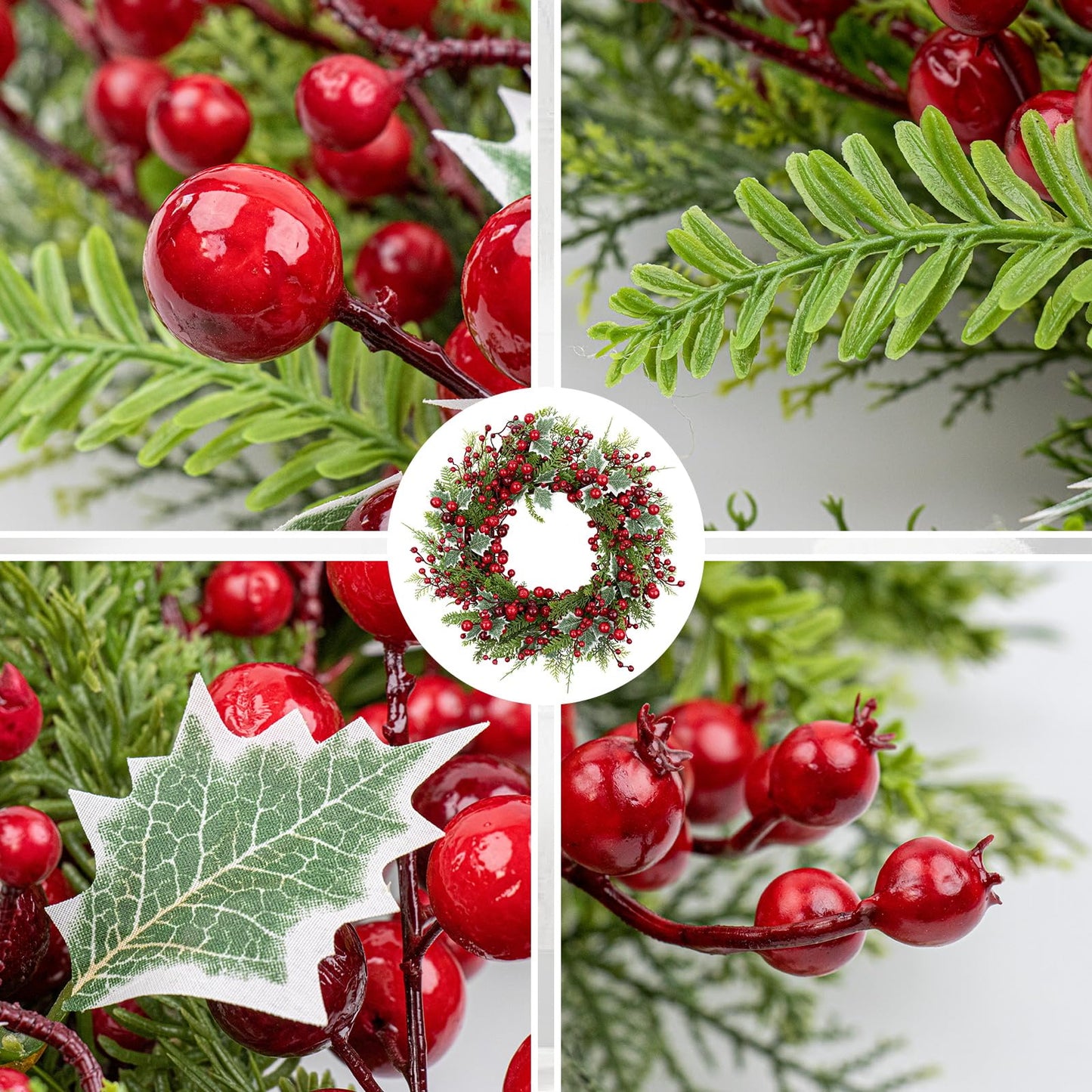 LLZLL Christmas Wreath for Front Door 20 Inch Indoor Christmas Wreaths Artificial Red Berry Wreath with Norfolk Pine and Holly Leaf for Holiday Celebrations