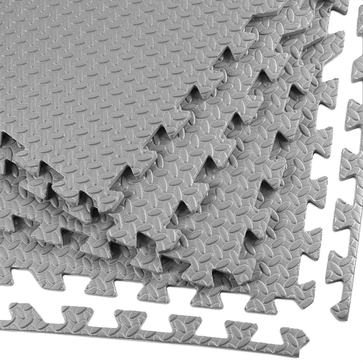 Xspec 3/8" Thick 100 sq. ft. (25 pcs) Gym EVA Foam Floor Mats (24" x 24") | Steel Pattern, Grey