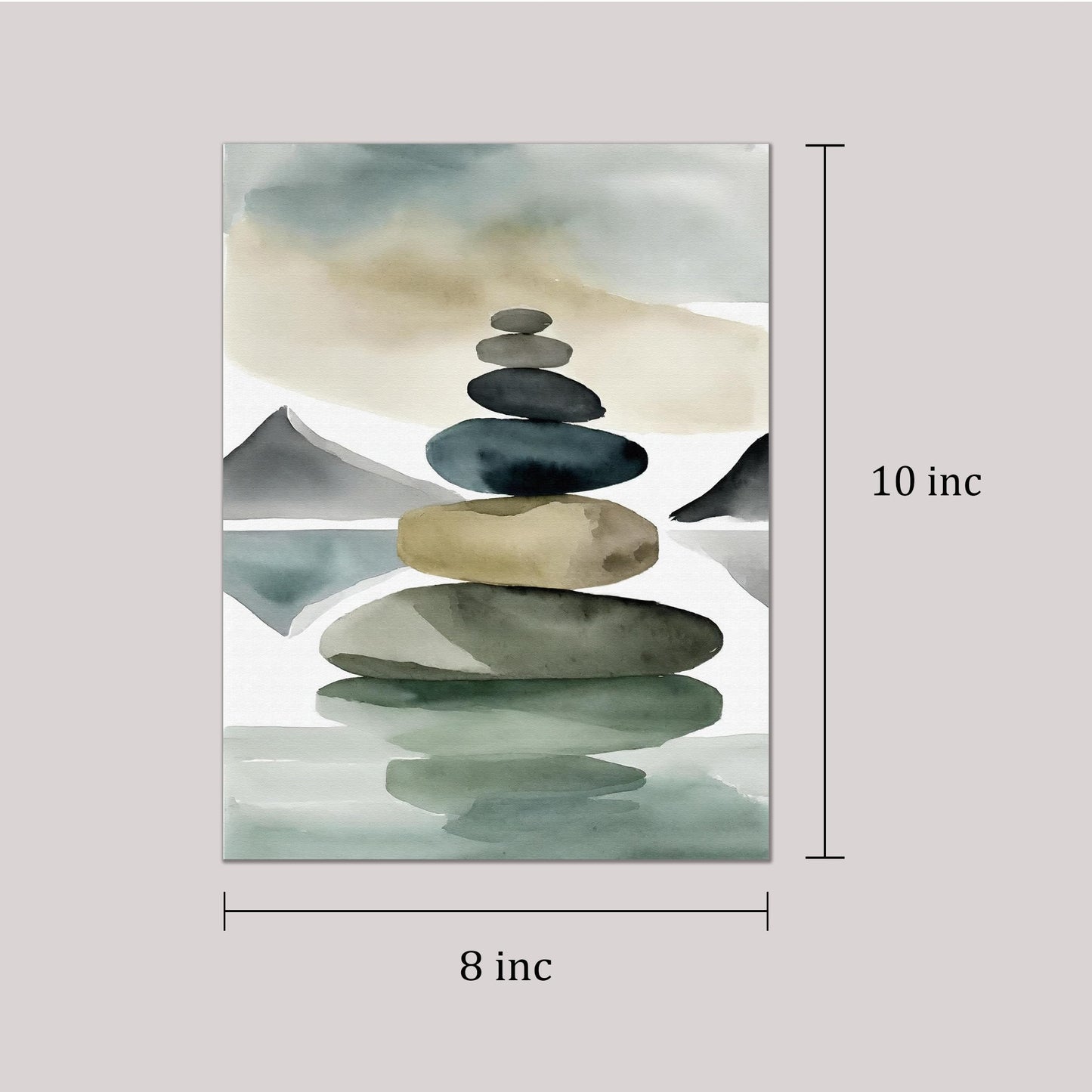 Watercolor Balancing Stones Stacked Illustration Art Print for Yoga Studio Serenity Display, Mint Green Meditation Room Harmony Accent, Beach House Home Office Bedroom Living Area Nursery Dorm Wall Art, Young Yogi Meditator Wellness Enthusiast Teacher Gif