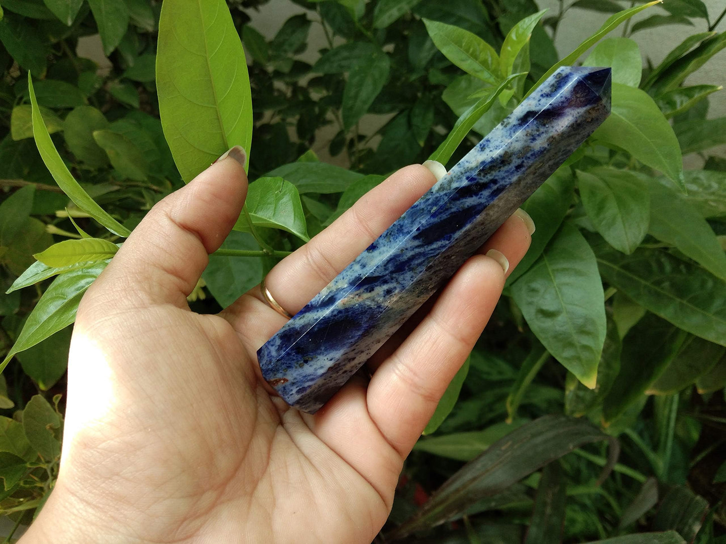 Jet Sodalite Obelisk Tower β Natural Polished Crystal Point for Home Decor & Desk Display, Gift-Ready Tower (3-3.5 Approx), Deep Blue Sodalite Crystal