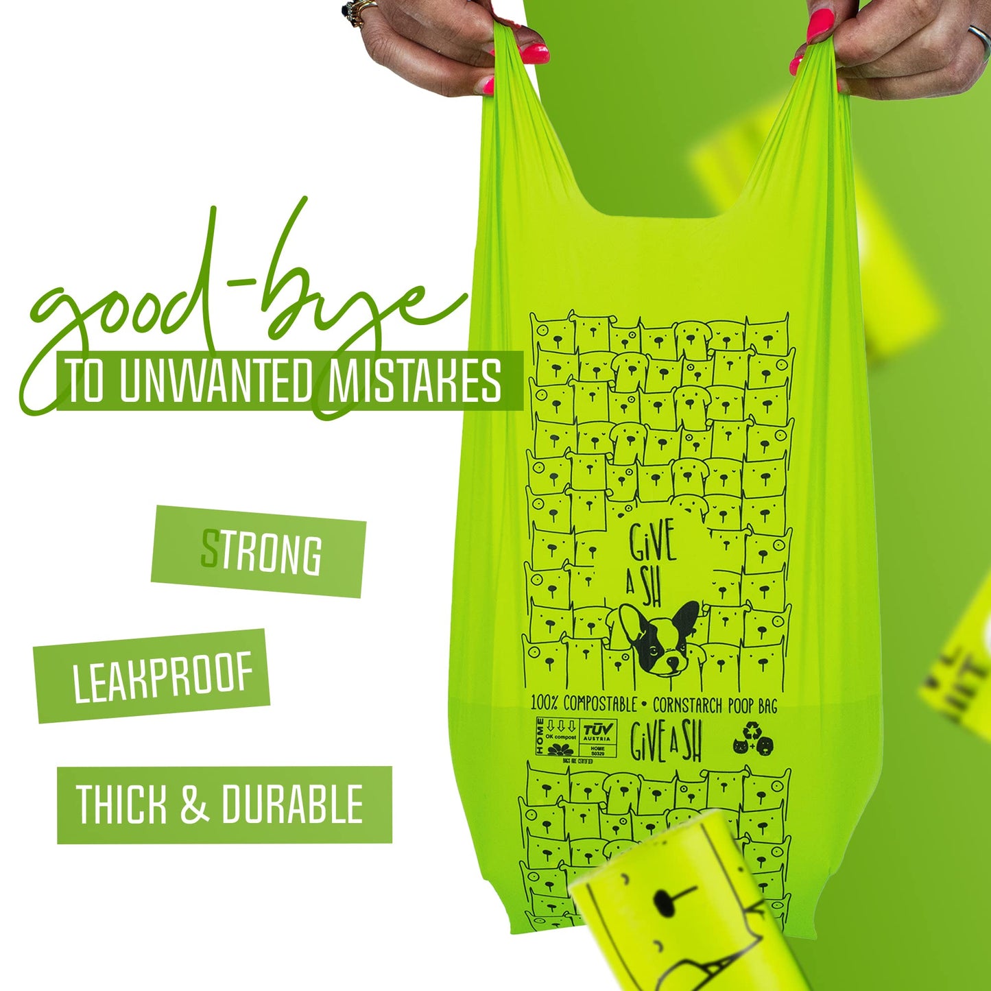 100% Certified Home Compostable Dog Poop Bags with Handles - 10% to Charity - ASTM D6400 & EN 13432 Compliant - 240 x Plant Based X Large Compostable Poop Bags (20 Rolls)