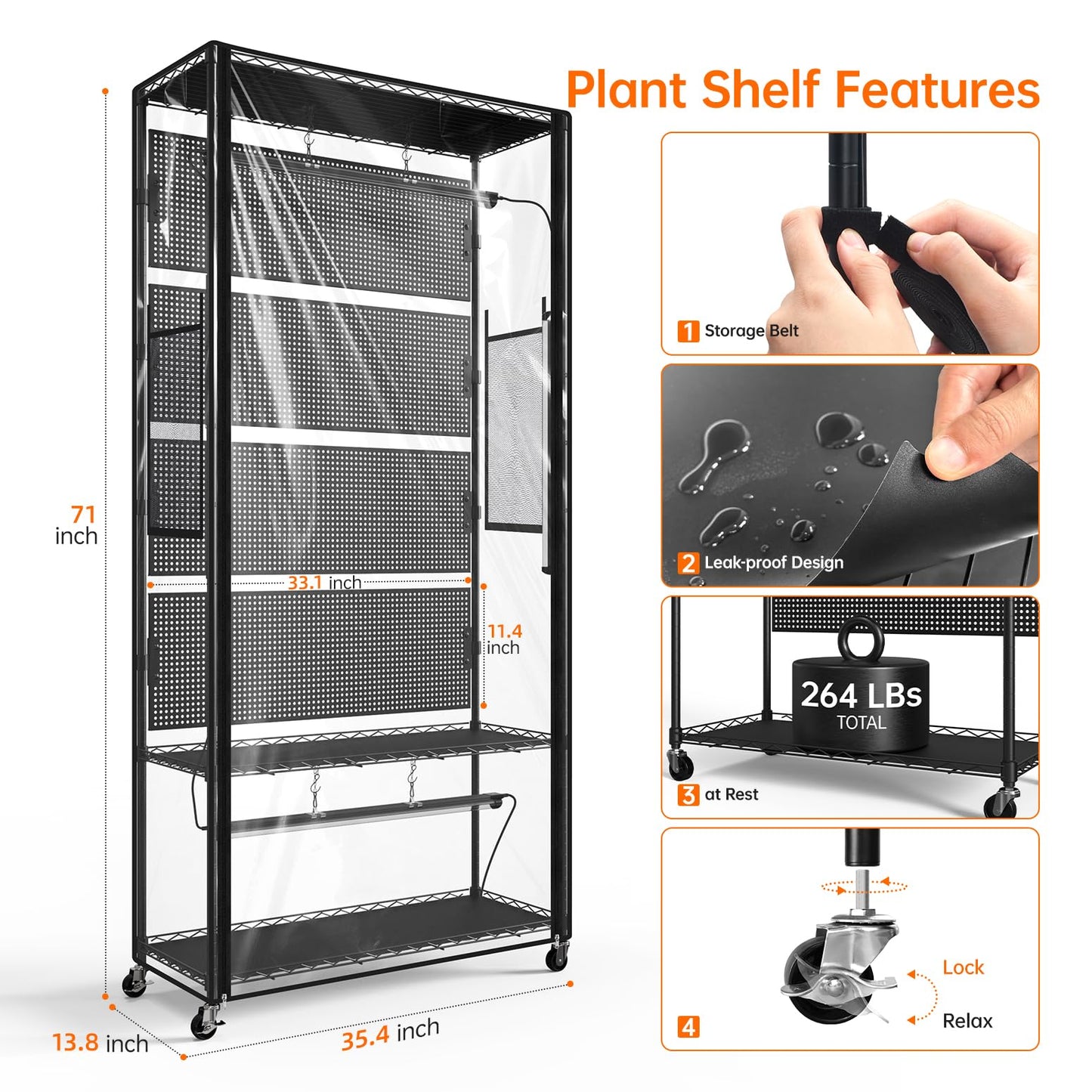 Bstrip Indoor Greenhouse Cabinet with Pegboard, Indoor Greenhouse with Grow Light, 4 Pack 96W Full Spectrum Plant Lights, Ideal for Indoor Plant, Foliage Plants, 35.4"x13.8"x71"