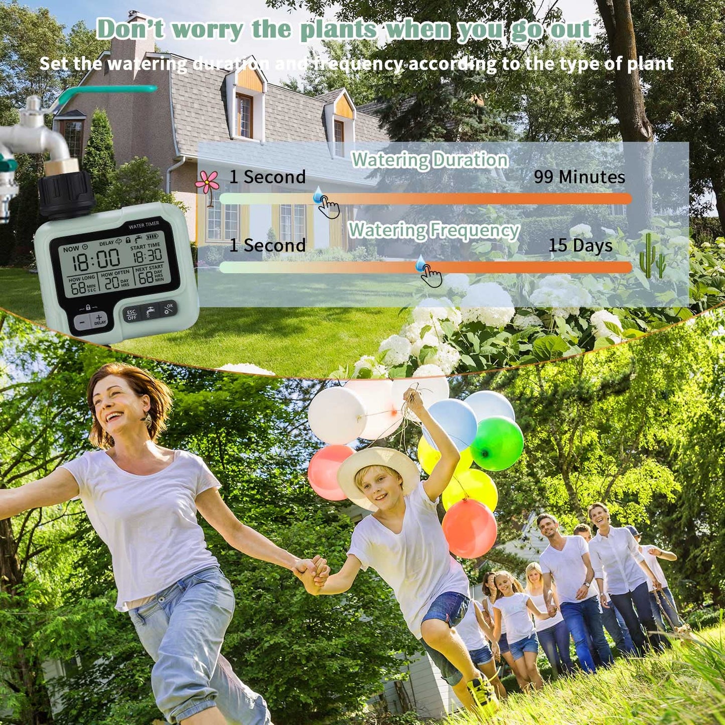 Johgee Water Timer, Watering Computer, Control Irrigation System for Garden Lawn, Automatic Irrigation, Rain Delay, Manual Control and Child Lock