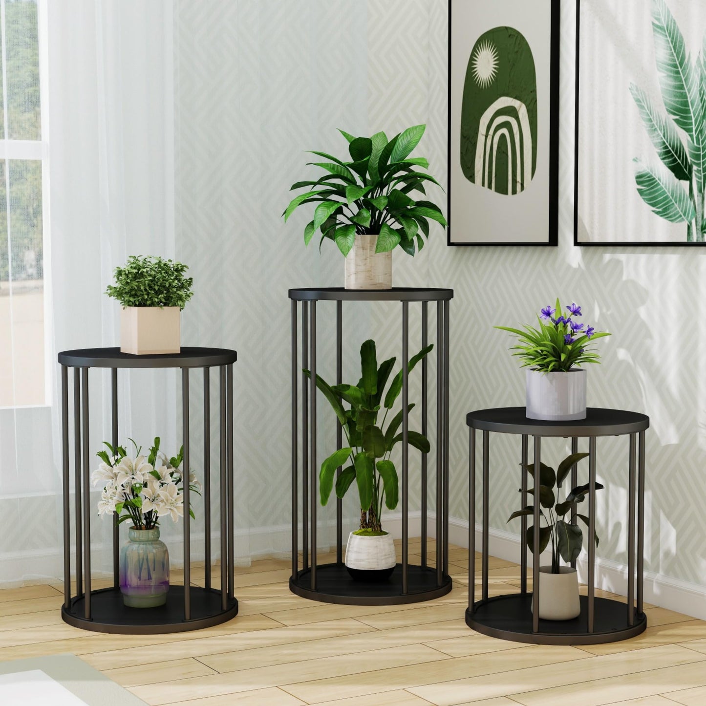 Leinade Plant Stand Indoor,small plant stool,Flower Pot Corner stand holder,Mid Century Heavy Duty Metal Tall Home Decor,Modern Round End Table,Small Rustic Display Stand for Living Room,Bedroom(Black,18In)