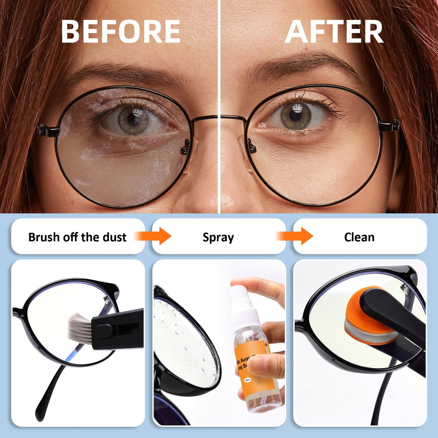 Glasses Cleaner Kit Eyeglass Cleaner, Anti Fog Spray with Microfiber Lens Cleaning Cloth, Glasses Repair Tool with Screws, Portable Travel Eyeglasses Cleaning Kit with Case