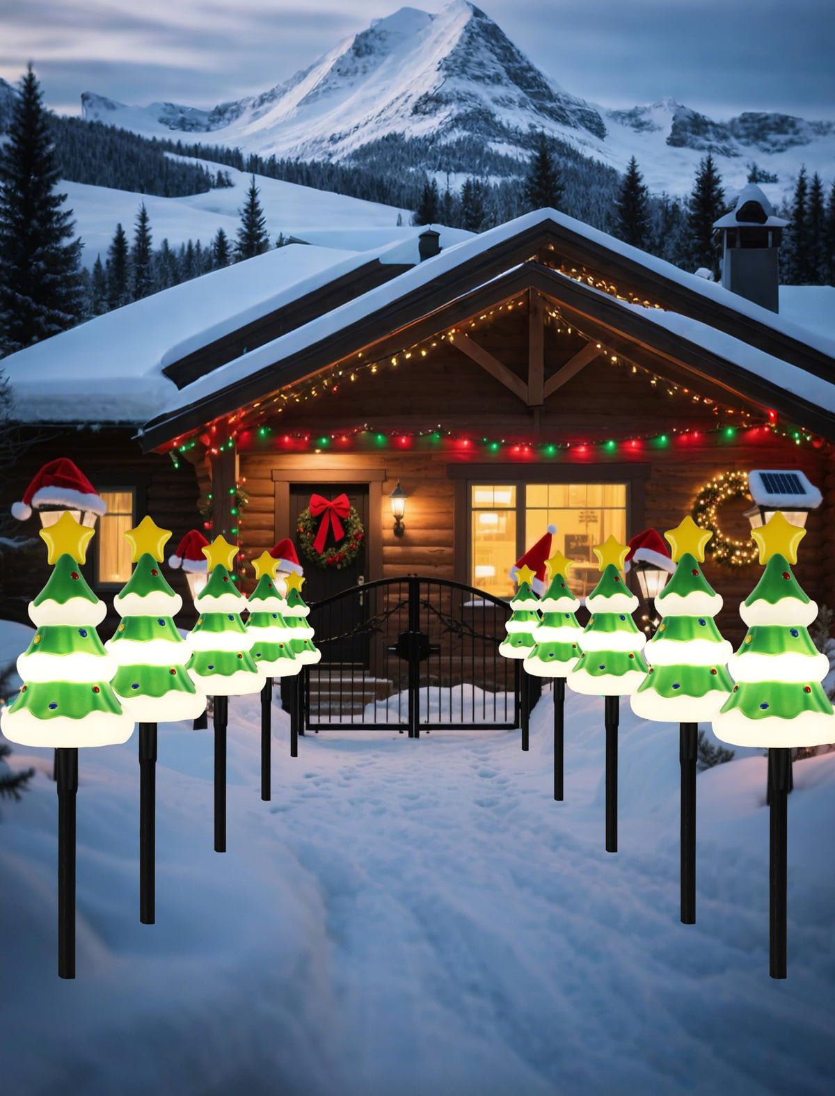 Hobbynors 5 Pack Christmas Decorations Outdoor Pathway Lights, Enchanting Christmas Tree Yard Stakes, Waterproof Holiday Decor Lights for Walkway, Lawn, Garden - Warm White LED