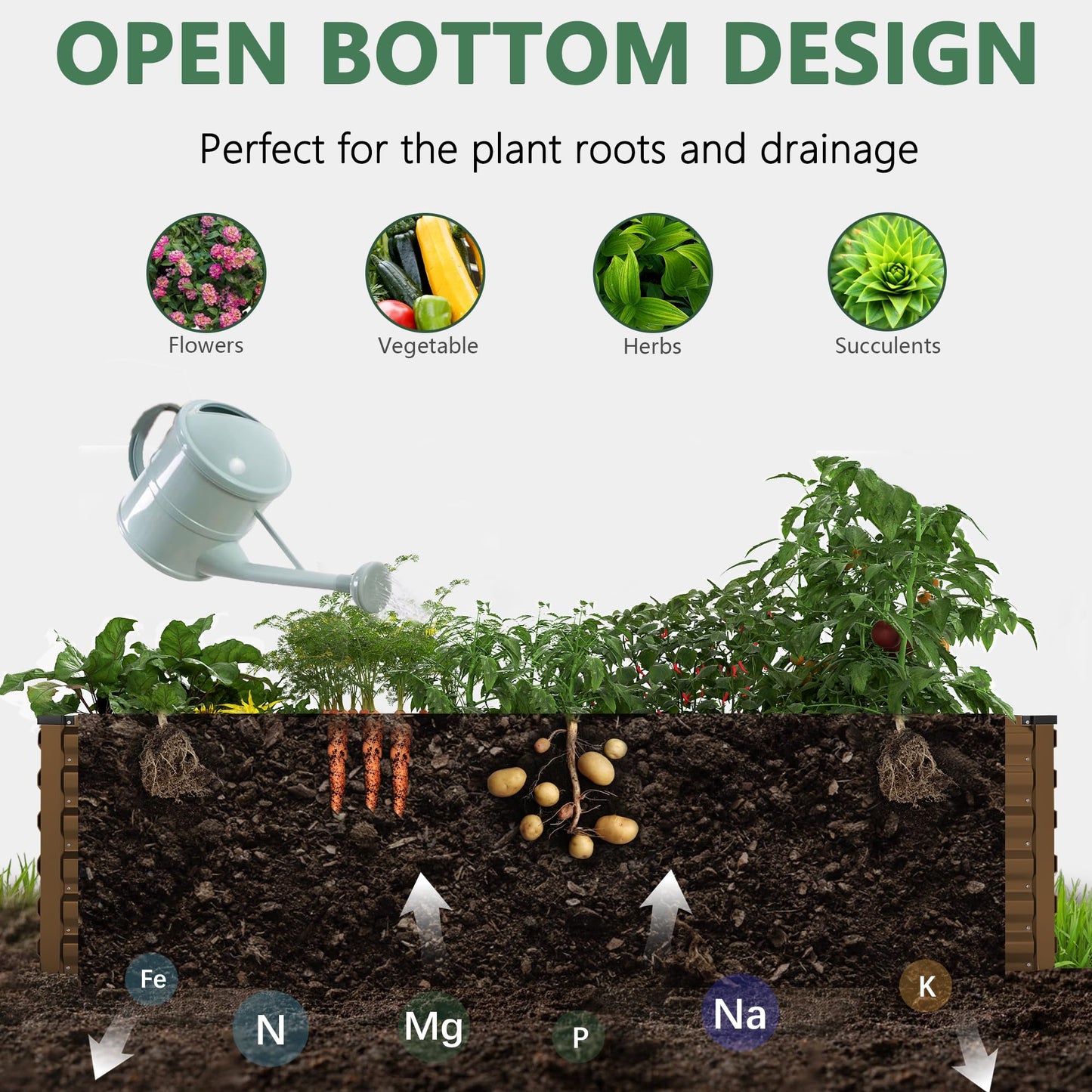 FOOWIN 2pcs 8x4x2ft Galvanized Raised Garden Bed, Planter Raised Garden Boxes Outdoor, Large Metal Raised Beds for Gardening, Garden Bed for Vegetables, Flowers, Herb,478 Gallon Capacity, Brown