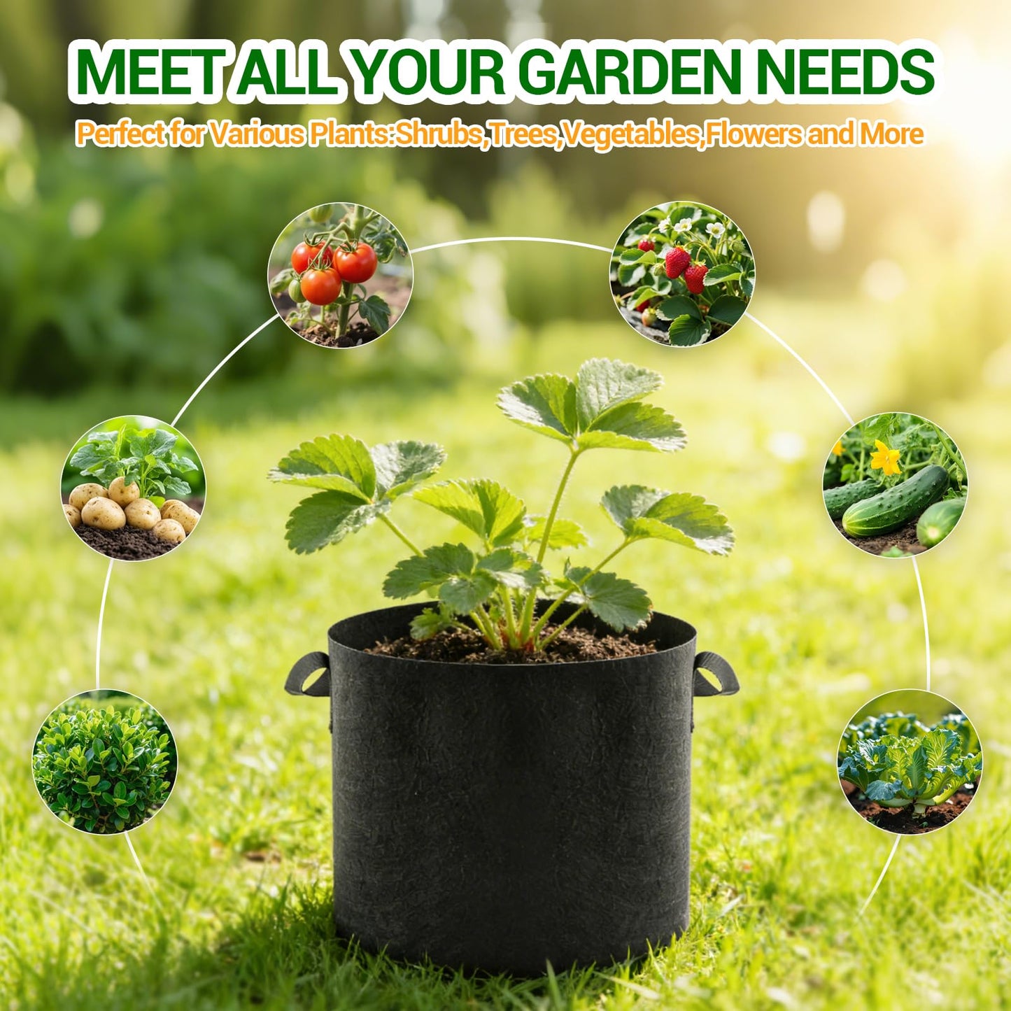 EOKOICA 5-Pack 15 Gallon Grow Bags, Thickened Aeration Fabric Pots with Handles, Heavy Duty Plant Bags for Vegetables, Tomatoes, Potatoes, Fruits & Flowers, Reusable Garden Pots for Plants