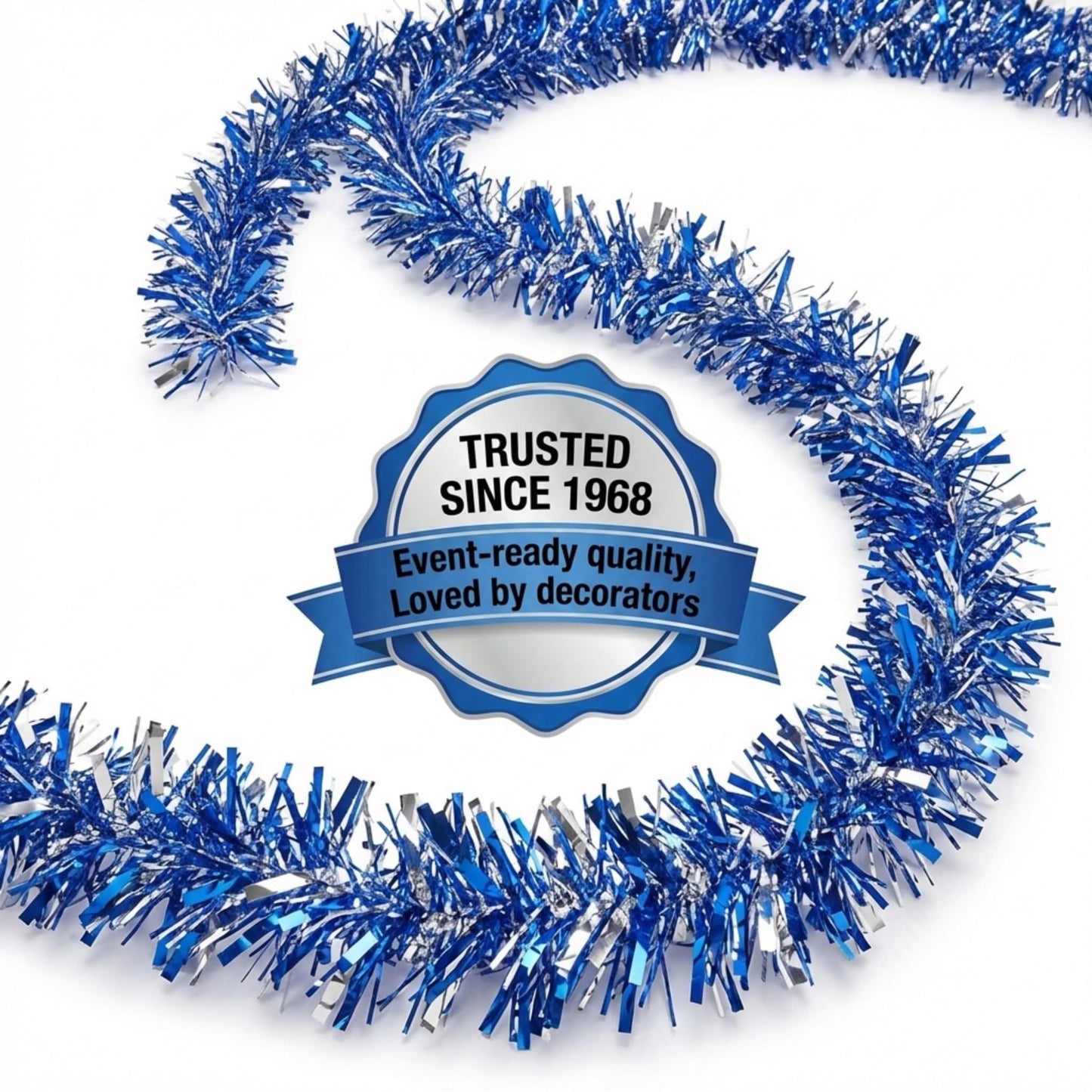 Anderson's Metallic Blue & Silver Tinsel Twist Garland, 25ft Holiday Decoration, Christmas Tree Trim, Parade Float Decor, Party Supplies, Halloween, Graduation, Indoor Outdoor Event Garland