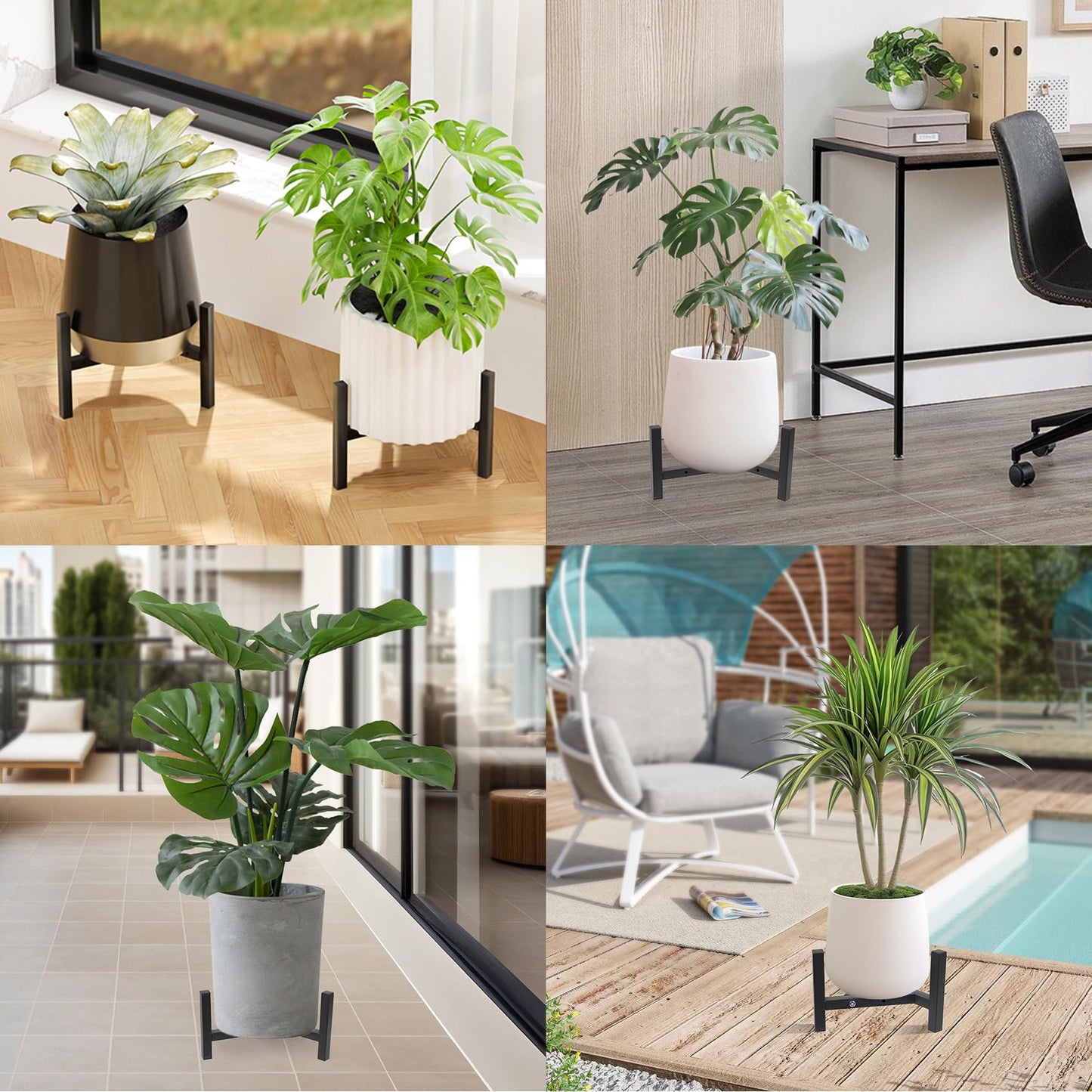 Vigordream Metal Plant Stand, Adjustable Heavy Duty Sturdy Plant Holder for Indoor Outdoor Use, 2 Height Displays Single Plant Pot Stands (Black, Fit 8-10inch pots)