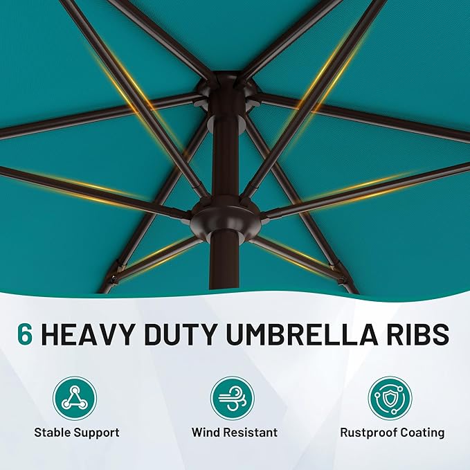 AreShark 7.5FT Patio Umbrella Table Market Umbrella with 6 Sturdy Ribs, Button Tilt/Crank, Heavy-Duty Outdoor Umbrellas for Pool, Deck, Garden and Backyard, Cerulean