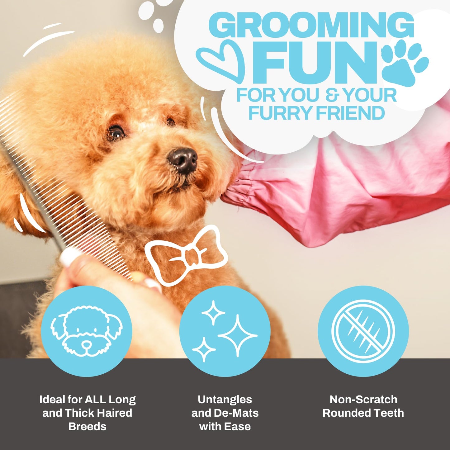 The Doodle Brush, Dog Combs for Grooming, Metal Comb for Dogs, Goldendoodle, Great for Poodle, Labradoodle, Cockapoo & Goldendoodle - Finishing Combs for Dogs & Doodles