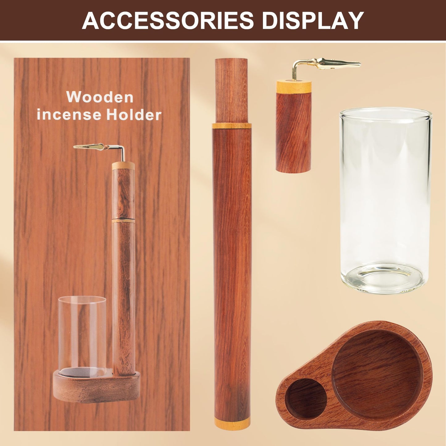 Zeckzoin Wood Incense Holder for Sticks with Glass Ash Catcher-Airtight StorageTube,Portable Incense Burner for Yoga Meditation Travel Home Gift