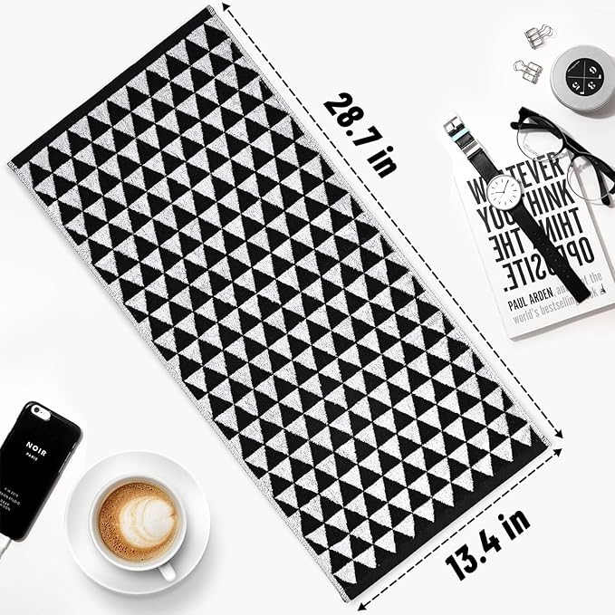 Black and White Hand Towels, 4 Pack Cotton Soft Face Towel 13x29 Inches