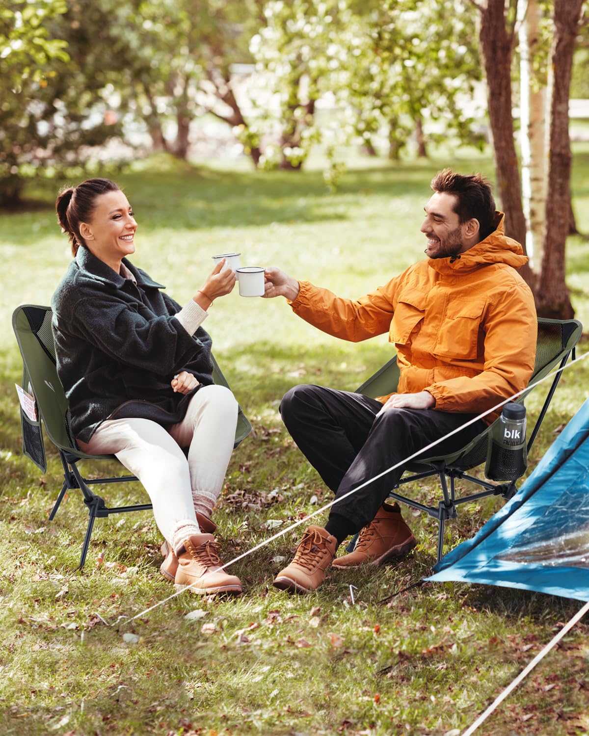 Sportneer Camping Chairs, Lightweight Outdoor Chairs with 2 Side Pockets & Storage Bag, Foldable & Portable Lawn Chairs for Camping Hiking Lawn Picnic Beach Outdoor Travel (2, Green)