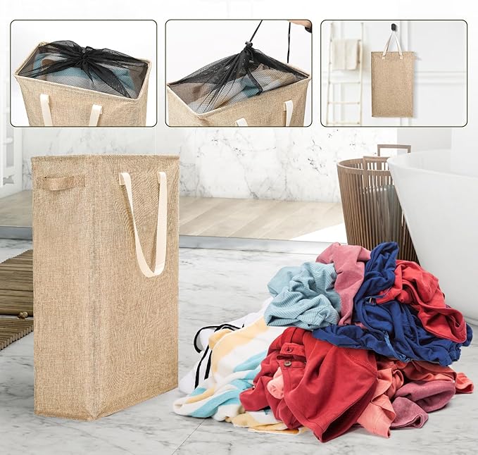 Odonata Slim Laundry Hamper Handles Collapsible Laundry Basket Thin Dirty
