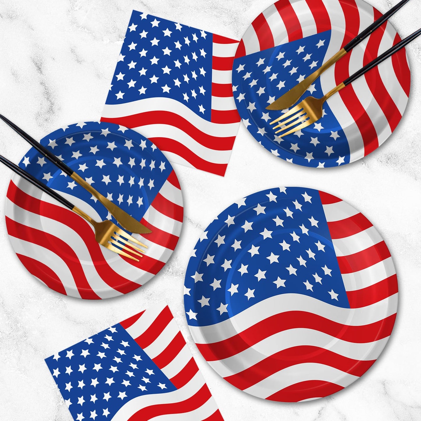 4th of July Plates and Napkins Sets - Patriotic American Flag Party Supplies Tableware, July 4th Disposable Paper Plates Napkins Set for Memorial Day, Independence Day Decorations Table Decor,Serve 50