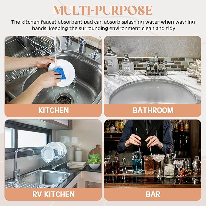 3 Hole Gray Faucet Mat for Kitchen Sink Bathroom 15.94" x 4.92" Kitchen Faucet