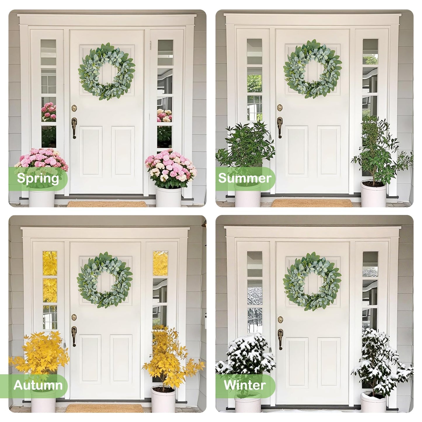 GOVIRAYE 24 Inch Flocked Lambs Ear Wreath for Front Door Outside, All Season Winter Farmhouse Door Wreath, Cozy Rustic Wall & Outdoor Decor