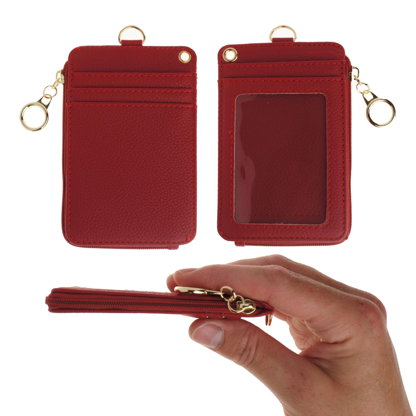 Mondo Designs 2-in-1 ID Badge Holder & Lanyard Wallet - Multi-Use Womens Small Wallet with Removable Wristlet & Neck Lanyard, Clear Window, 5 Card Slots, Phone Holder, Ring Keychain - Bordeaux Red