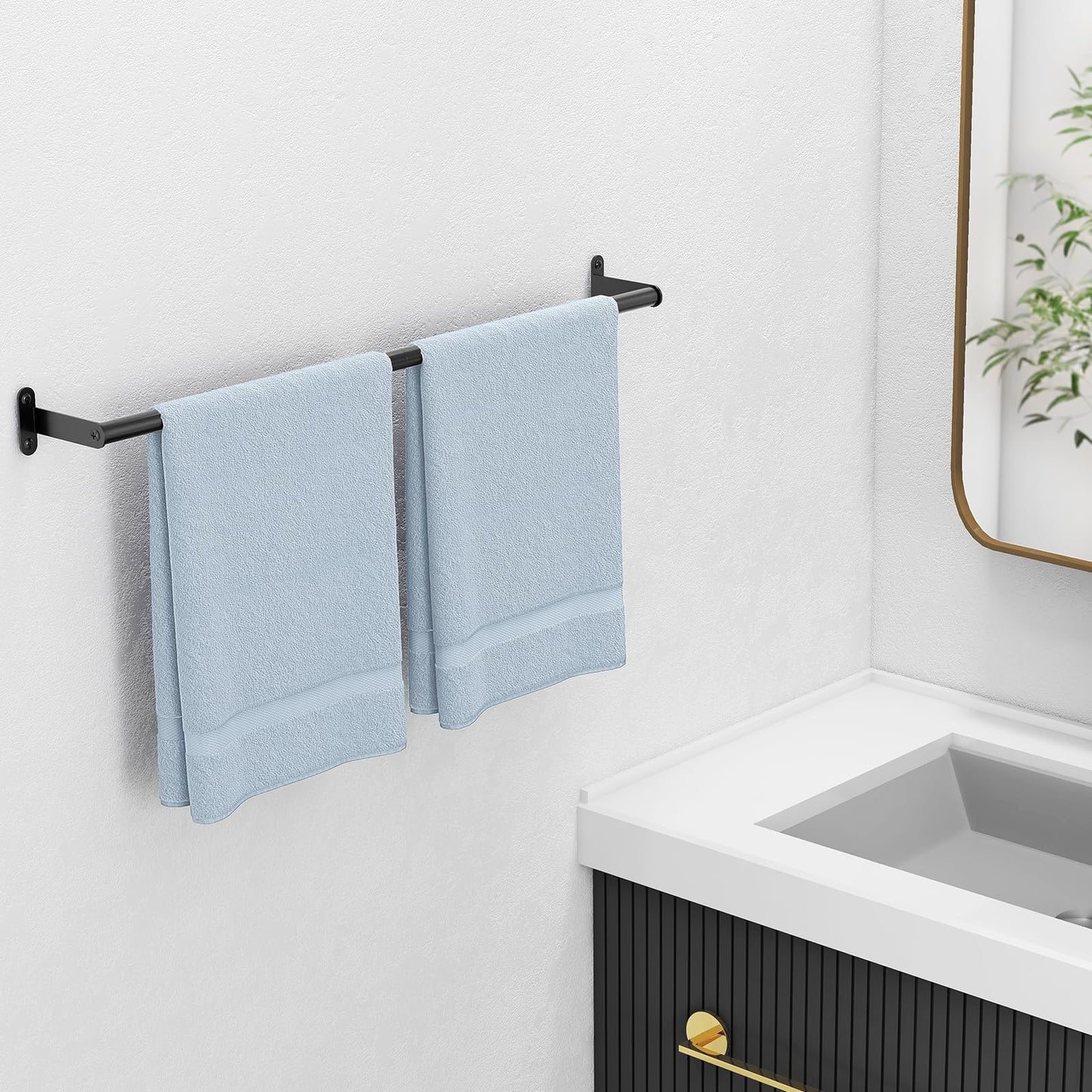 Towel Bar for Bathroom Wall, Black 24 Inch Single Towel Bar Rods for Bathroom, Stainless Steel Heavy Duty Towel Racks for Bathroom Wall Mounted