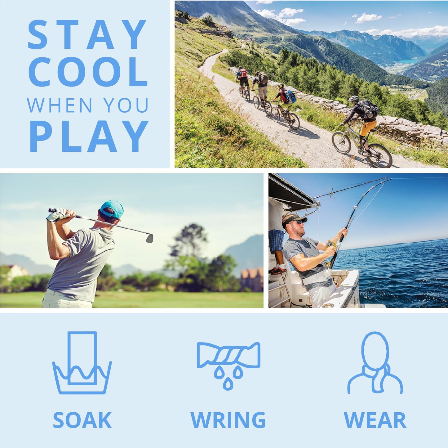 FROGG TOGGS Chilly Pad, Instant Cooling Towel, long lasting, reusable, Sports and Outdoors Neck Towel 33x13, Sky Blue
