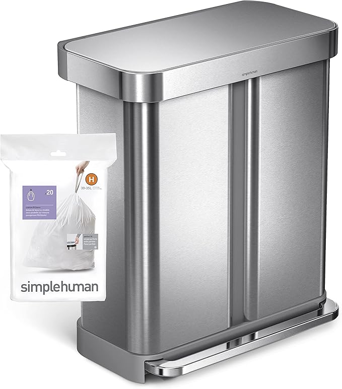 simplehuman Code H 60 Count, Dispenser Pack Custom Fit Liners, Drawstring Trash