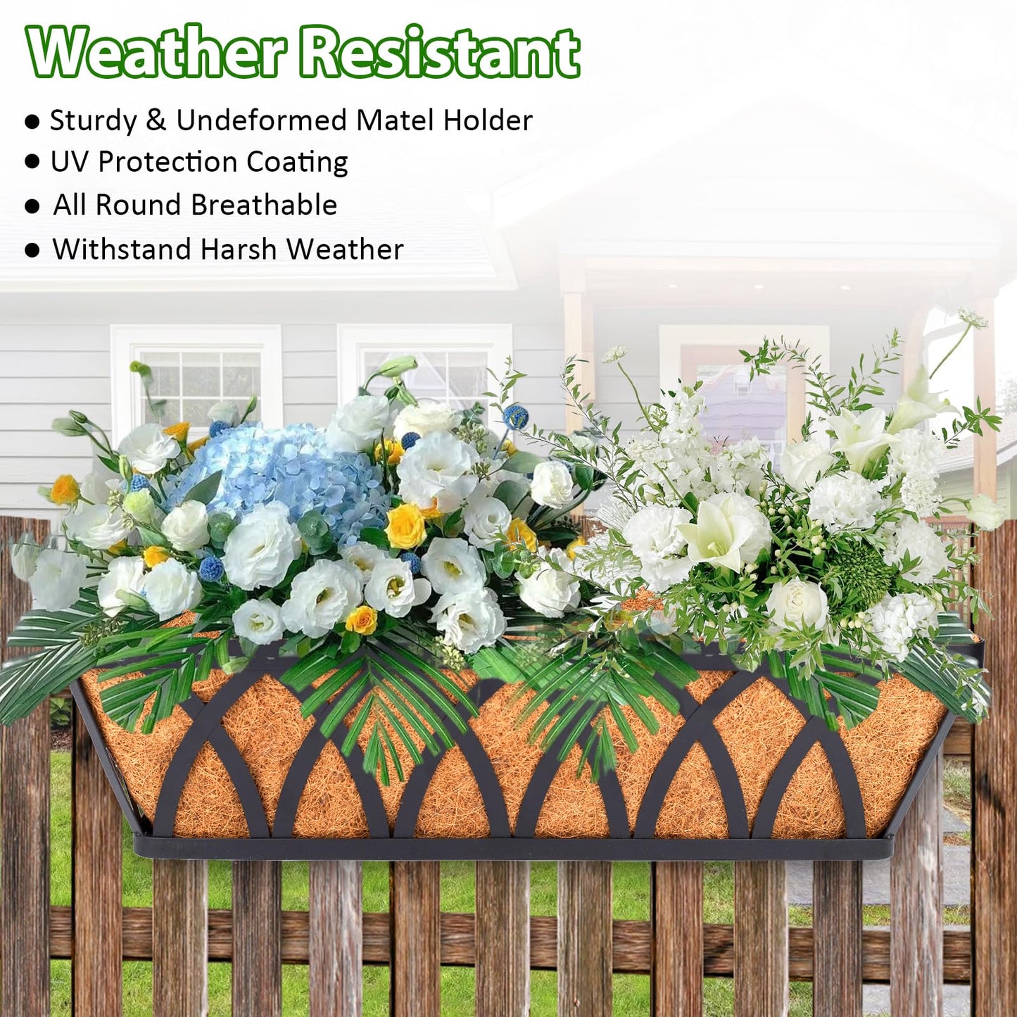 LCHUANG Deck Railing Planter Window Box - 3 Pack 24 Inch Deck Balcony Rail Planter with Coconut Coir Liner, Fence Metal Hanging Flower Planter Basket Deck Railing Planter Boxes for Outdoor Lawn