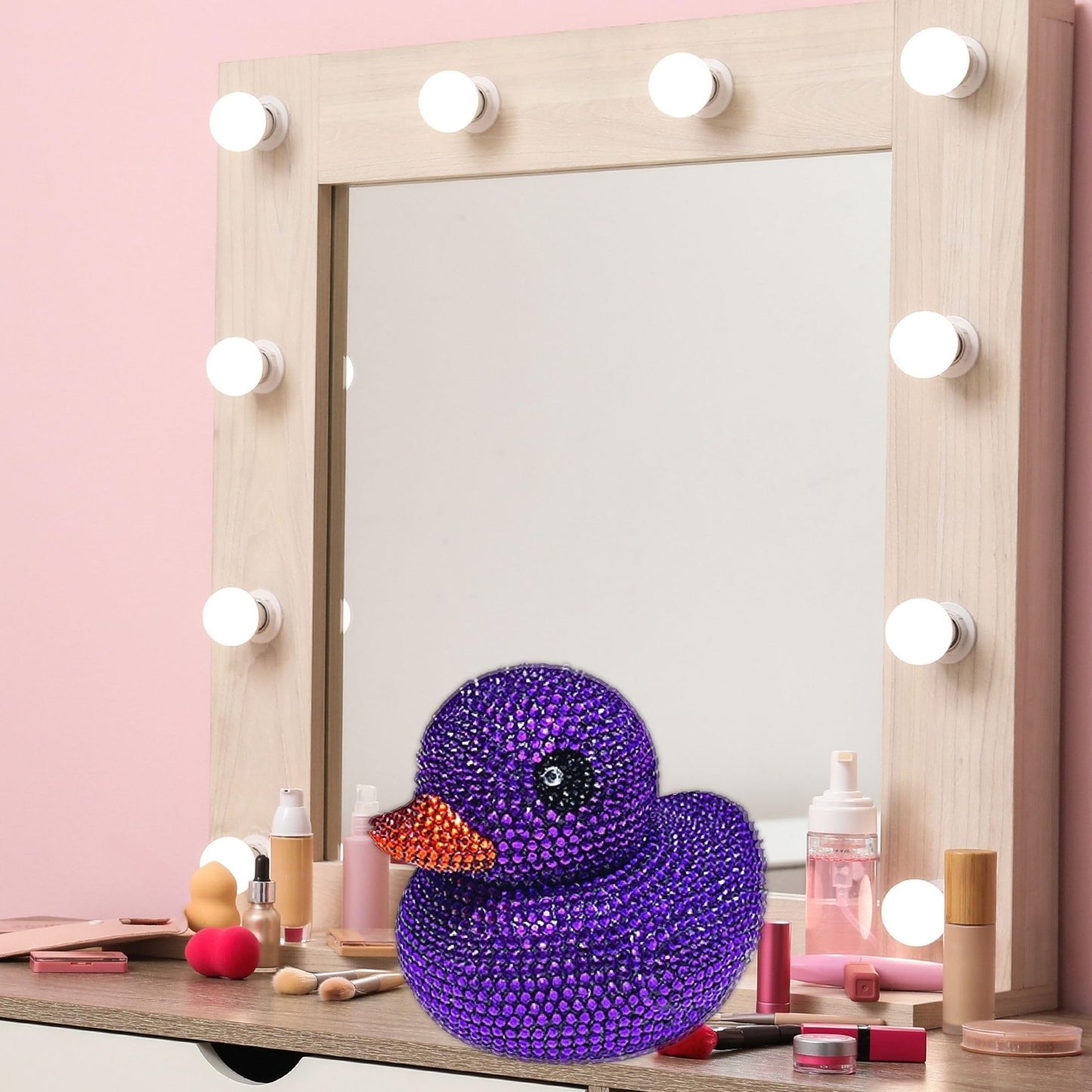 Ashpin Commerce Cheer Duck 6-Inch Rhinestone Good Luck Ducks, Cheerleading Competition You've Been Ducked Cheerleader Gift with Optional Glitter Bow (Hot Pink)