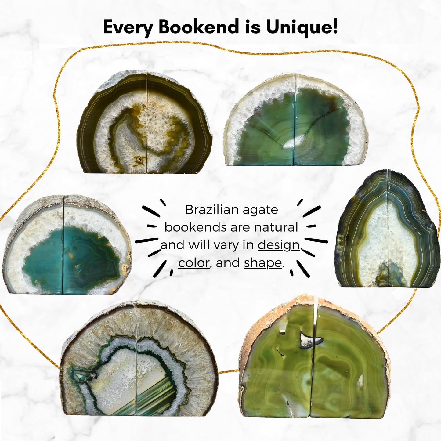 Nature's Decorations Agate Bookends - A Quality Green Geode with Non-Skid Rubber Bumpers for Shelves, Office, Home Decor, Heavy Duty Cute Stone (3-4 LB)