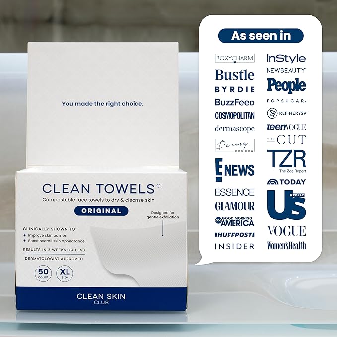 Clean Skin Club Clean Towels XL®, 100% USDA Biobased Face Towel, Disposable