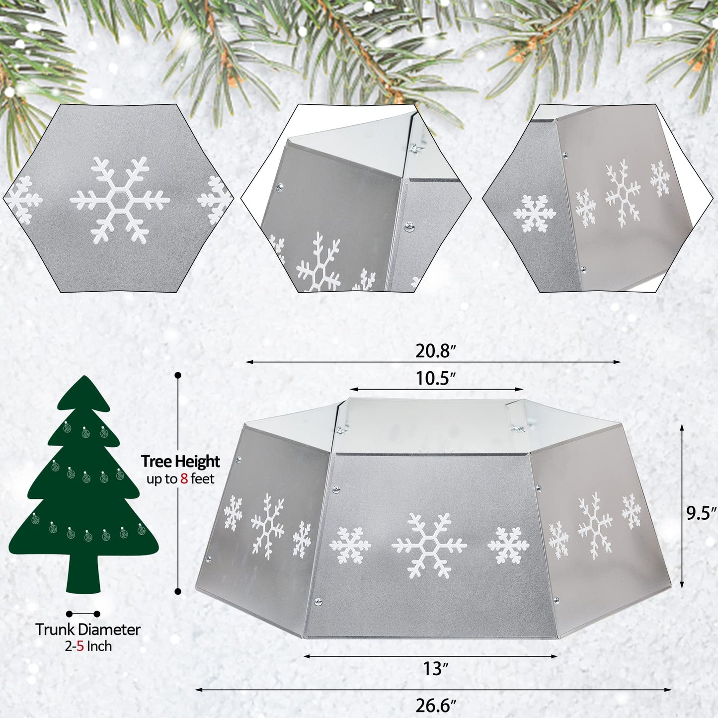 Blissun Metal Christmas Tree Ring, Christmas Tree Collar with Printed Snowflake, Willow Tree Skirt Base Stand for Christmas Tree Decorations (Silver)
