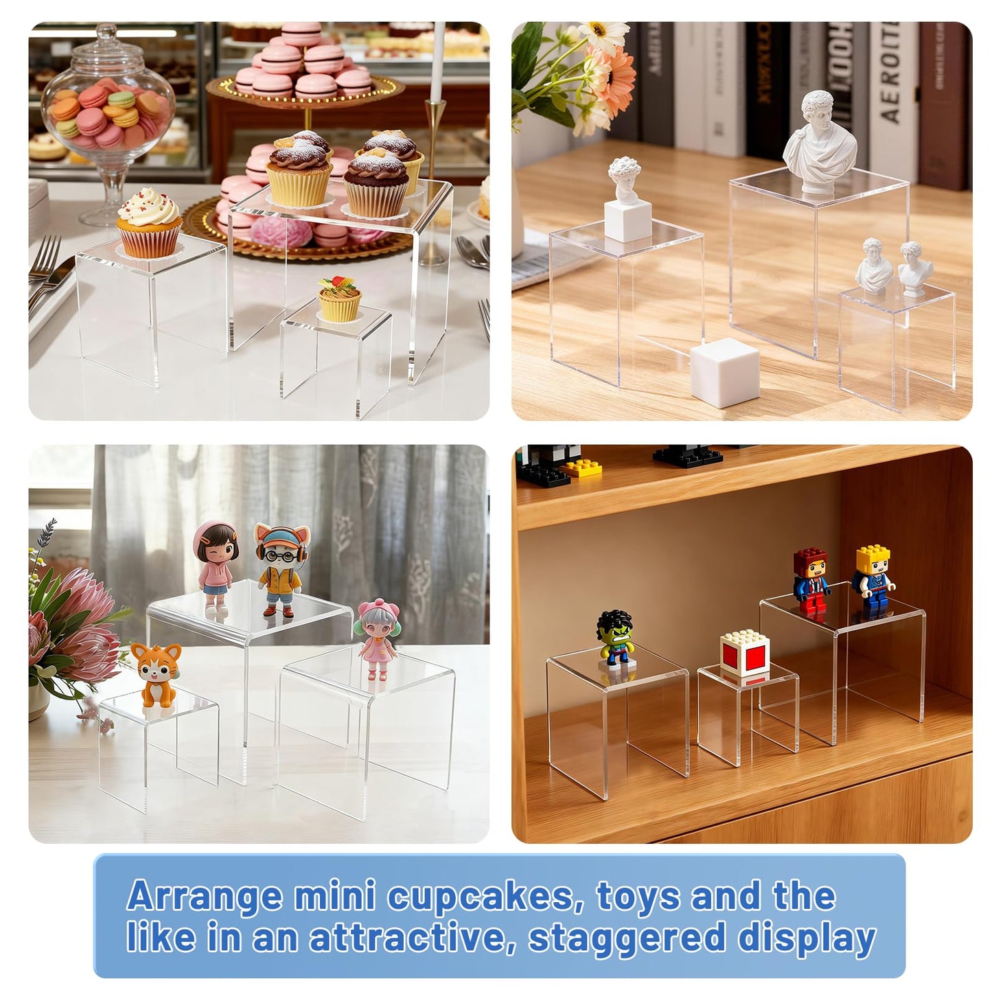 Aheroi Acrylic Risers, 6Pcs 2Set(3"*4"*5") Display Risers Display Stands, Small Square Risers Display Stands for Figures, Cupcake Tier Stand for Wedding Party, Food Statue Candy Acrylic Dessert Display Shelf