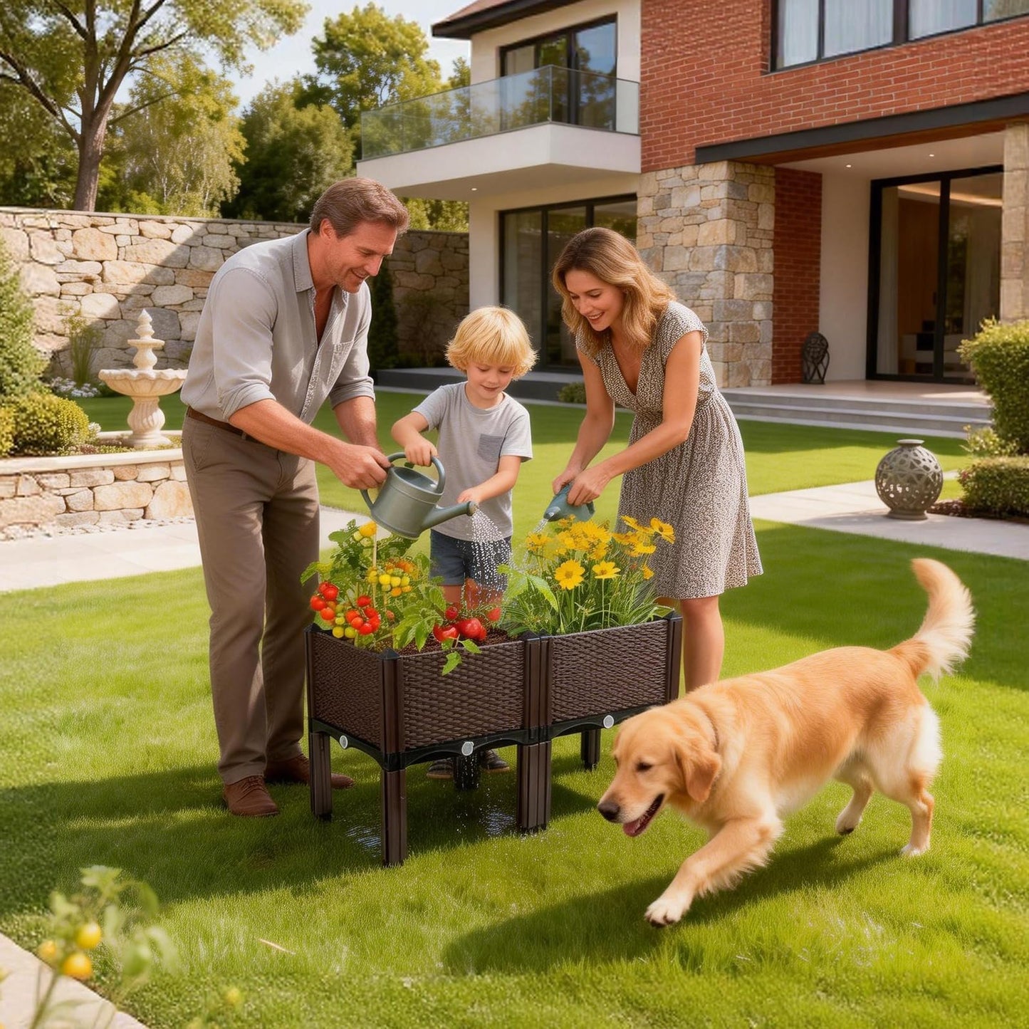 DYNAAGE Outdoor Planter Raised Bed, Garden Terrace Balcony Planting Rack, Drainage Holes, Detachable, Modular Assembly, 300-lb Capacity, Durable, Ideal for Vegetables, Flowers, and Herbs(Shallow-2)