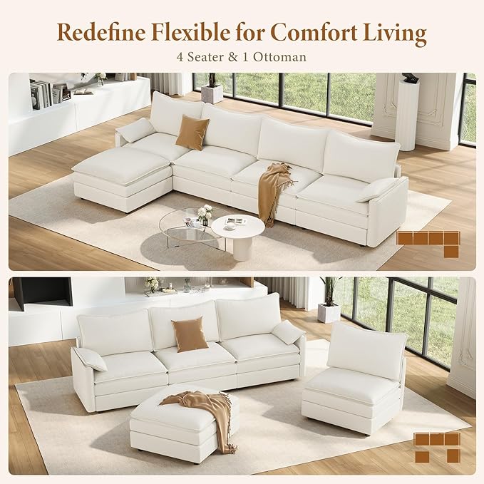 Vesgantti 142" Cloud Couch Sectional Modular Sofa, Comfy Sectional Couch