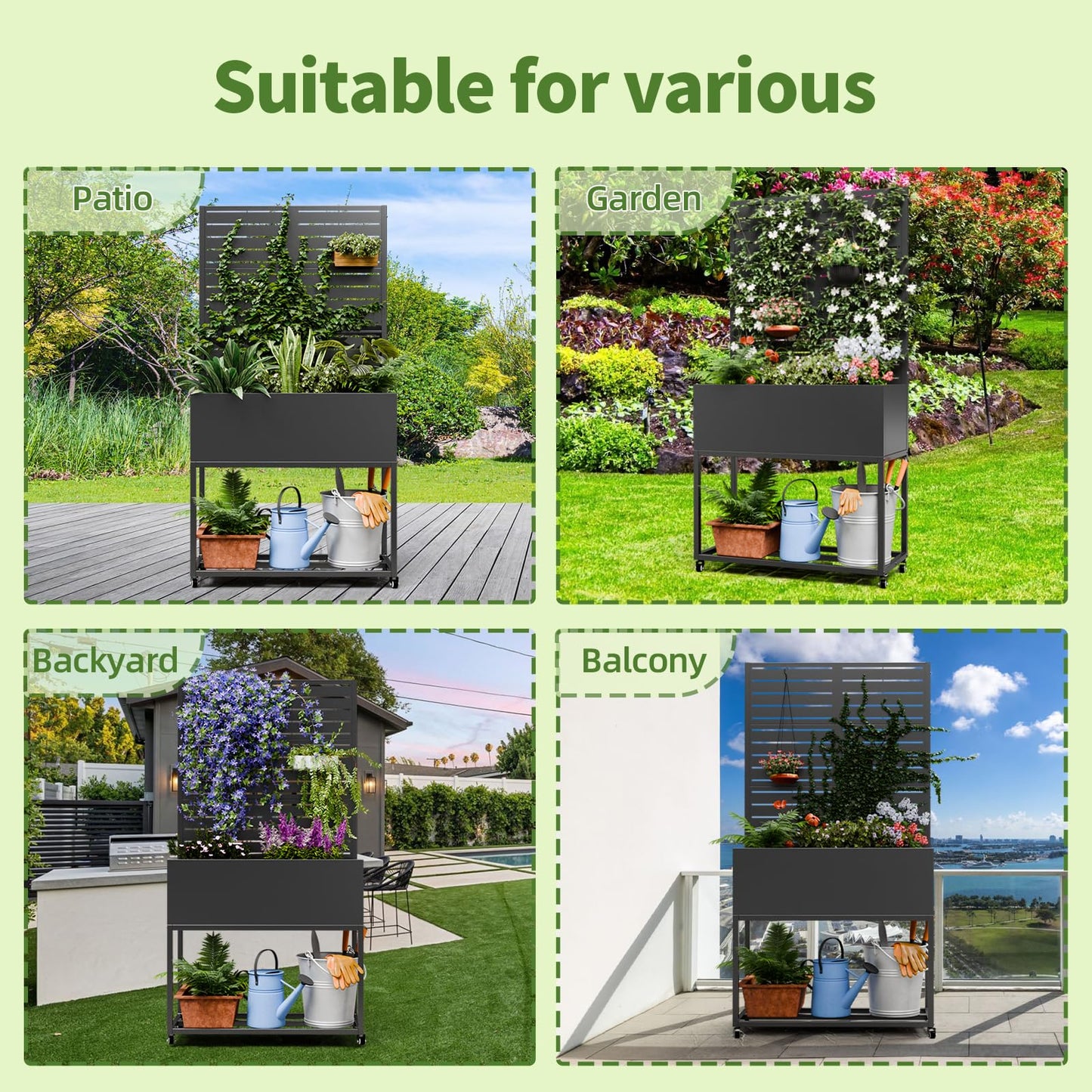 Trygoal Metal Planter Box with Trellis,67" H x35 W Raised Garden Beds with Privacy Screen for Climbing Plants Flower, Elevated Standing Planter Garden Bed with Drainage Holes for Outdoor Patio,Black