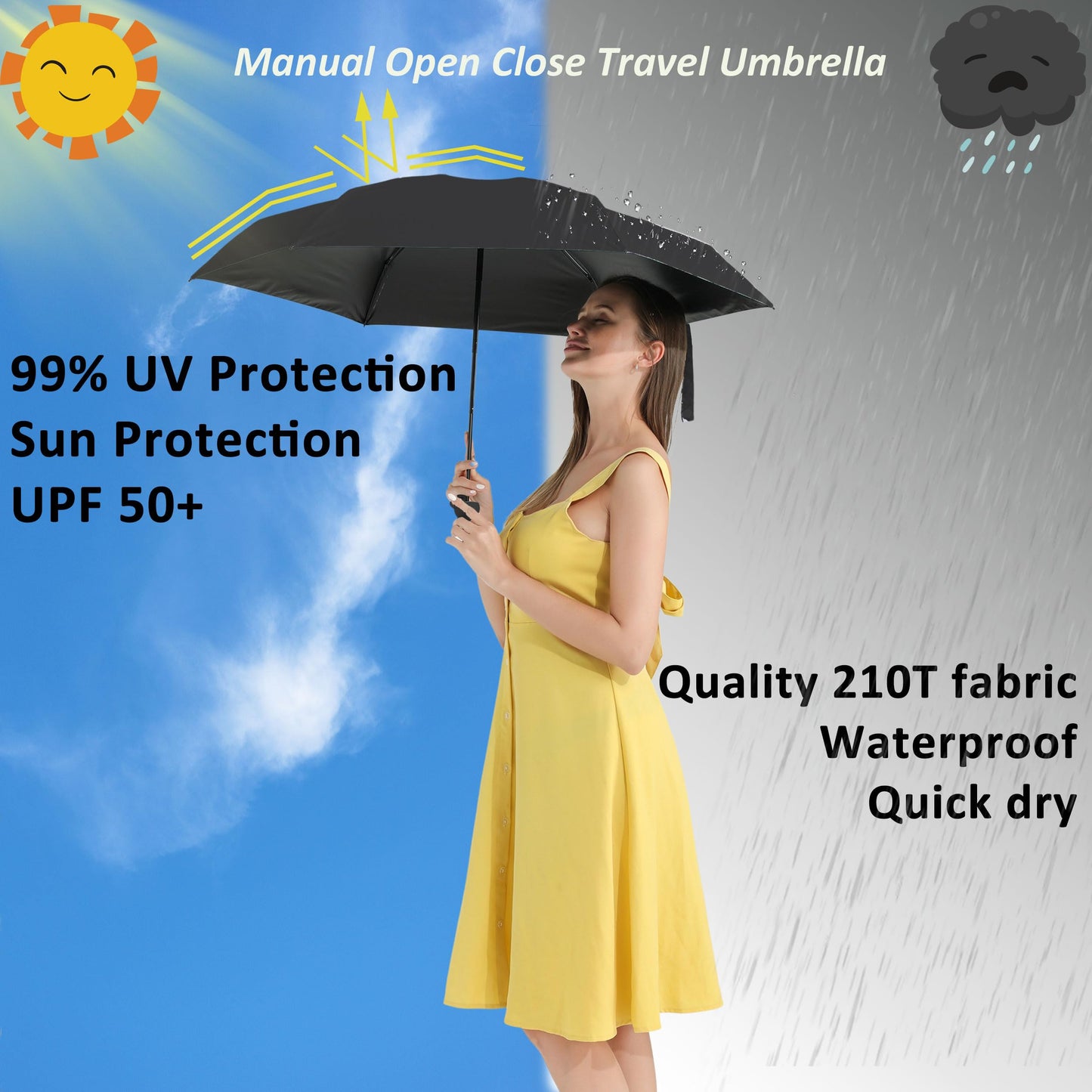 BAODINI Mini Travel Umbrella With Case Small Compact UV Umbrella Protection Sun Lightweight Tiny Pocket Umbrella