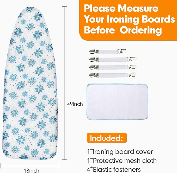 Ironing Board Cover and Pad, 18x49 Extra Wide Thick Iron Padding, Scorch &