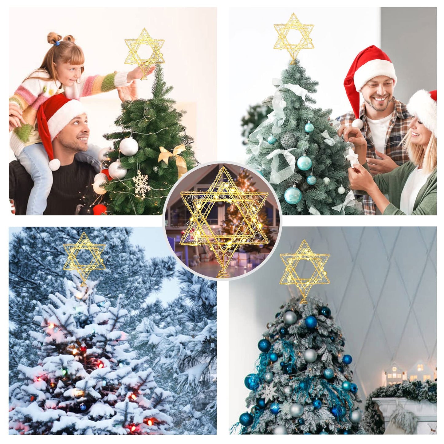 11 Inch Christmas Tree Star Topper 3AA Battery Powered Christmas Tree Topper Lighted, Gold Iron Christmas Tree Star Topper with 20LED Lights, for Christmas, Party & Home(Warm Light)